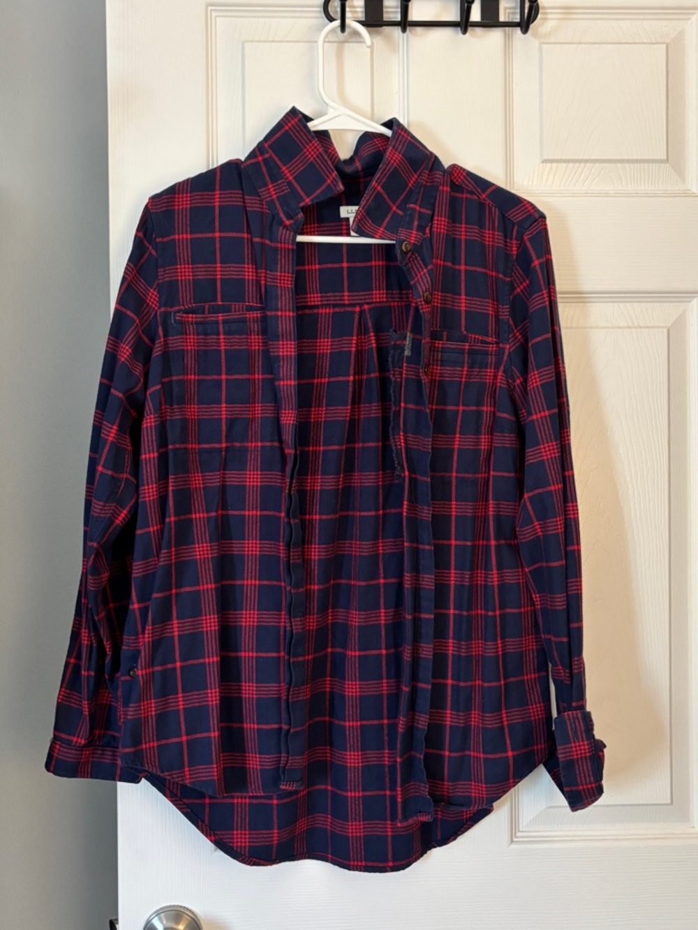 L.L. Bean Navy and Red Plaid Button-Up Shirt